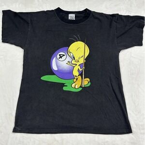 Wild Oats Looney Tunes Tweety Bird Tee Unisex XL Black Vintage 90s Pool Graphic